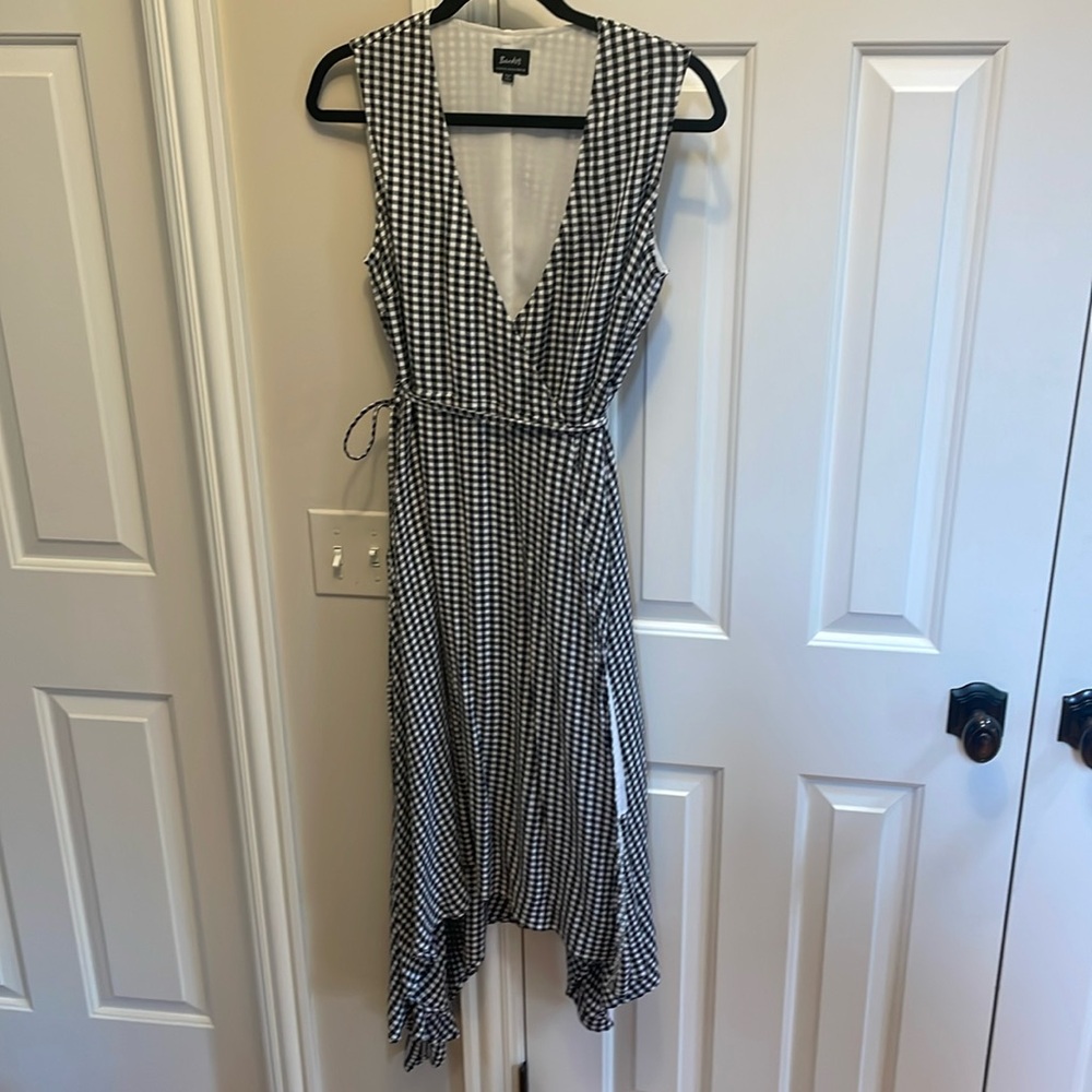Bardot black & white gingham wrap midi dress size 6 Small, eur 38